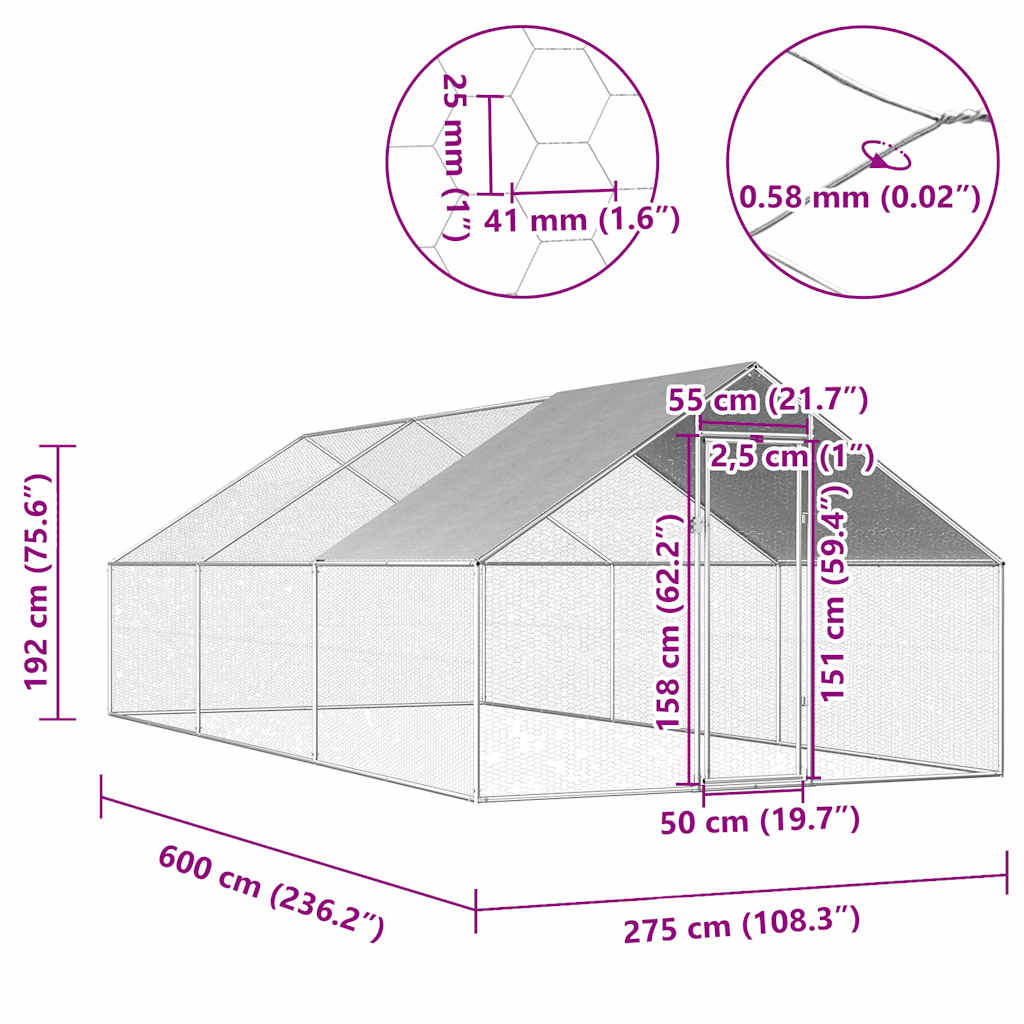 Κοτέτσι - Κλουβί Εξωτ.Χώρου 2,75x6x1,92 μ. από Γαλβανισμένο Χάλυβα - PAKOBAZAAR