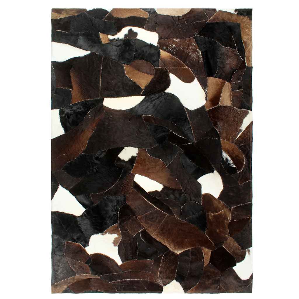 Χαλί Patchwork Μαύρο/Λευκό/Καφέ 120 x 170 εκ. Δέρμα με Τρίχωμα
