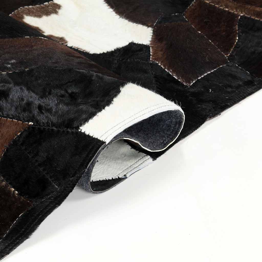 Χαλί Patchwork Μαύρο/Λευκό/Καφέ 120 x 170 εκ. Δέρμα με Τρίχωμα