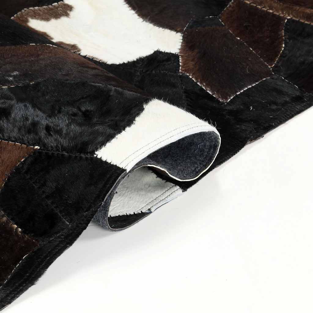Χαλί Patchwork Μαύρο/Λευκό/Καφέ 160 x 230 εκ. Δέρμα με Τρίχωμα