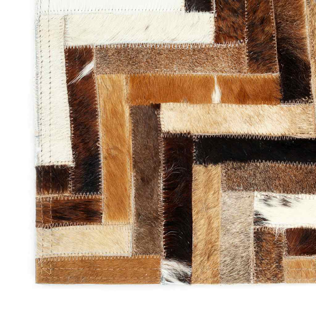 Χαλί Patchwork Καφέ / Λευκό 80 x 150 εκ. Δέρμα με Τρίχωμα - Pakobazaar