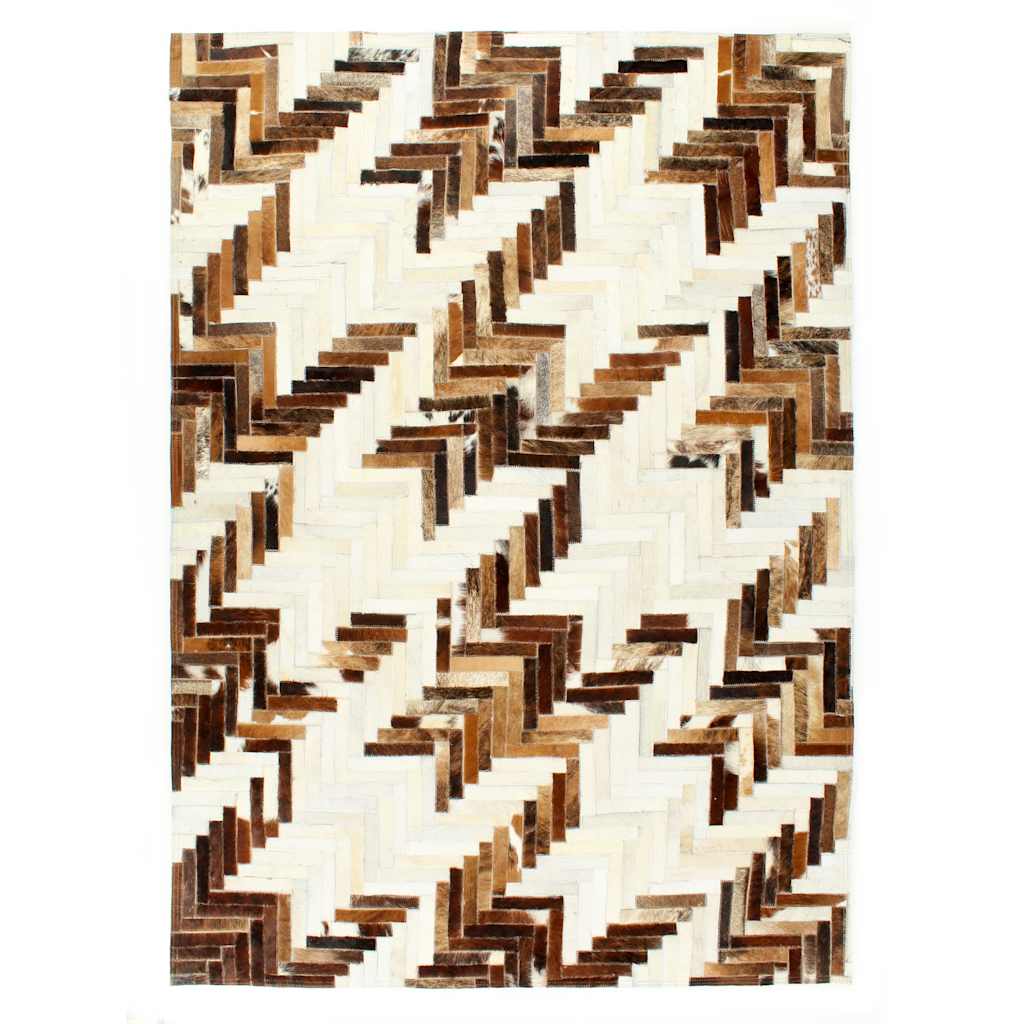 Χαλί Patchwork Καφέ / Λευκό 160 x 230 εκ. Δέρμα με Τρίχωμα - Pakobazaar