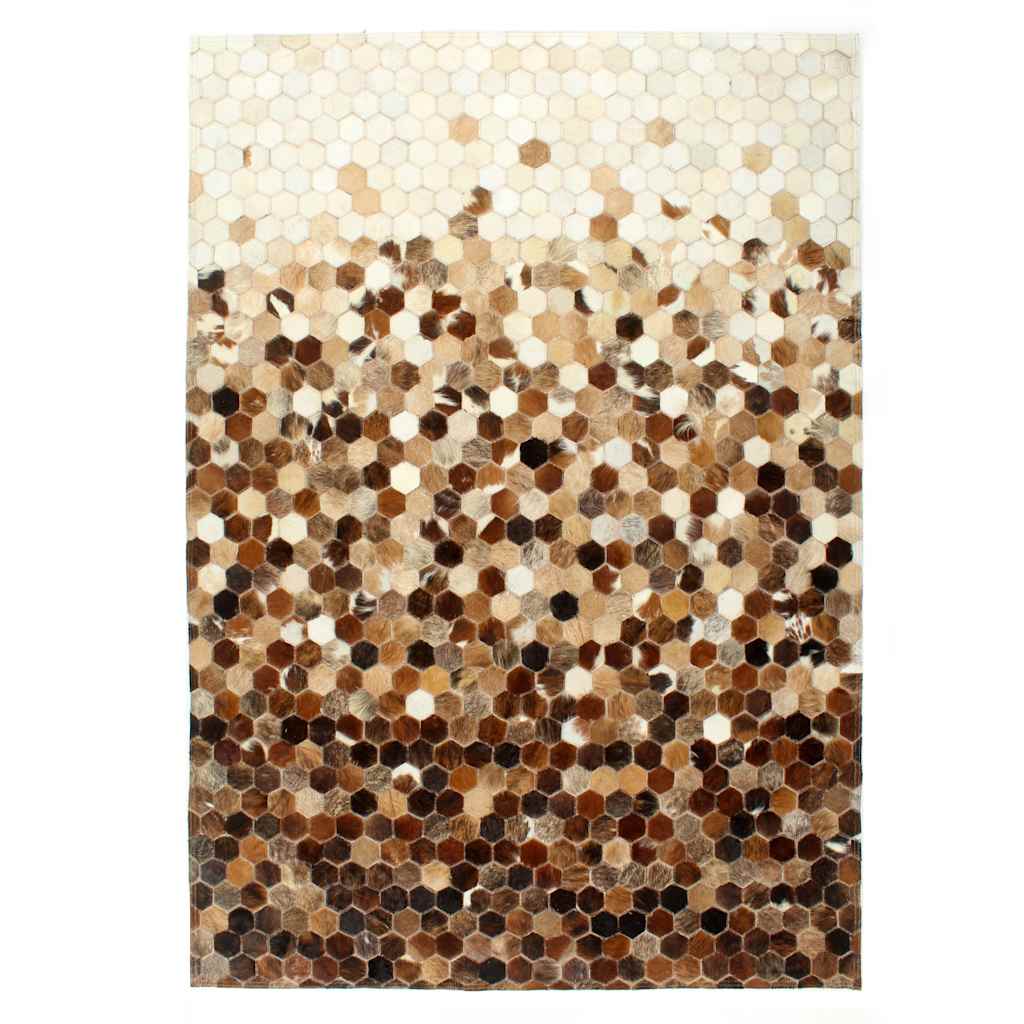 Χαλί Patchwork Καφέ / Λευκό 160 x 230 εκ. Δέρμα με Τρίχωμα