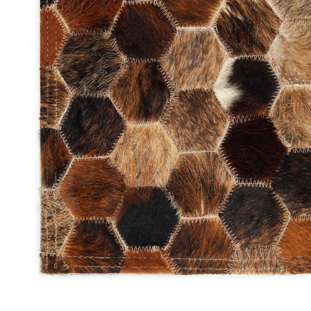 Χαλί Patchwork Καφέ / Λευκό 160 x 230 εκ. Δέρμα με Τρίχωμα