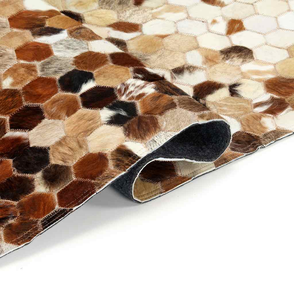 Χαλί Patchwork Καφέ / Λευκό 160 x 230 εκ. Δέρμα με Τρίχωμα