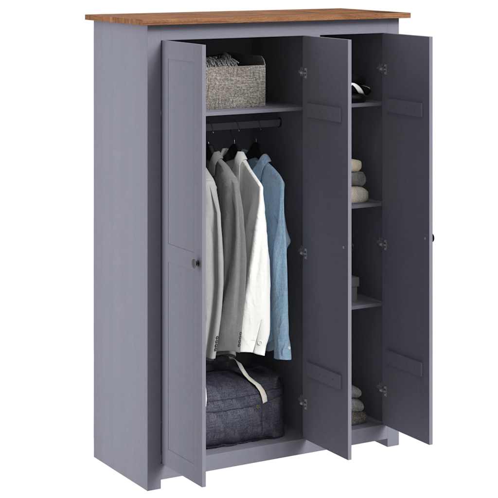 Ντουλάπα Τρίφυλλη Γκρι 118x50x171,5 εκ Ξύλο Πεύκου Σειρά Panama - PAKOBAZAAR