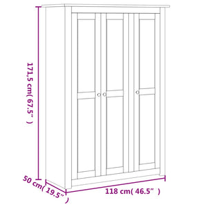 Ντουλάπα Τρίφυλλη Λευκή 118x50x171,5εκ Ξύλο Πεύκου Σειρά Panama - Pakobazaar