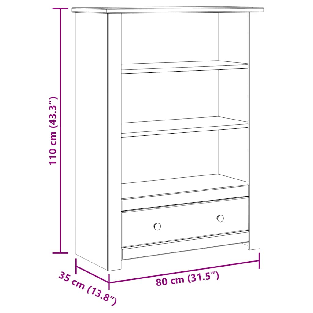 Βιβλιοθήκη Γκρι 80x35x110 εκ. Μασίφ Ξύλο Πεύκου Σειρά Panama