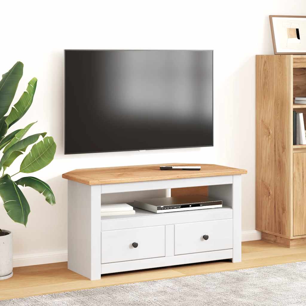 Έπιπλο TV Λευκό 93 x 49 x 49 εκ. Μασίφ Ξύλο Πεύκου Σειρά Panama - Pakobazaar