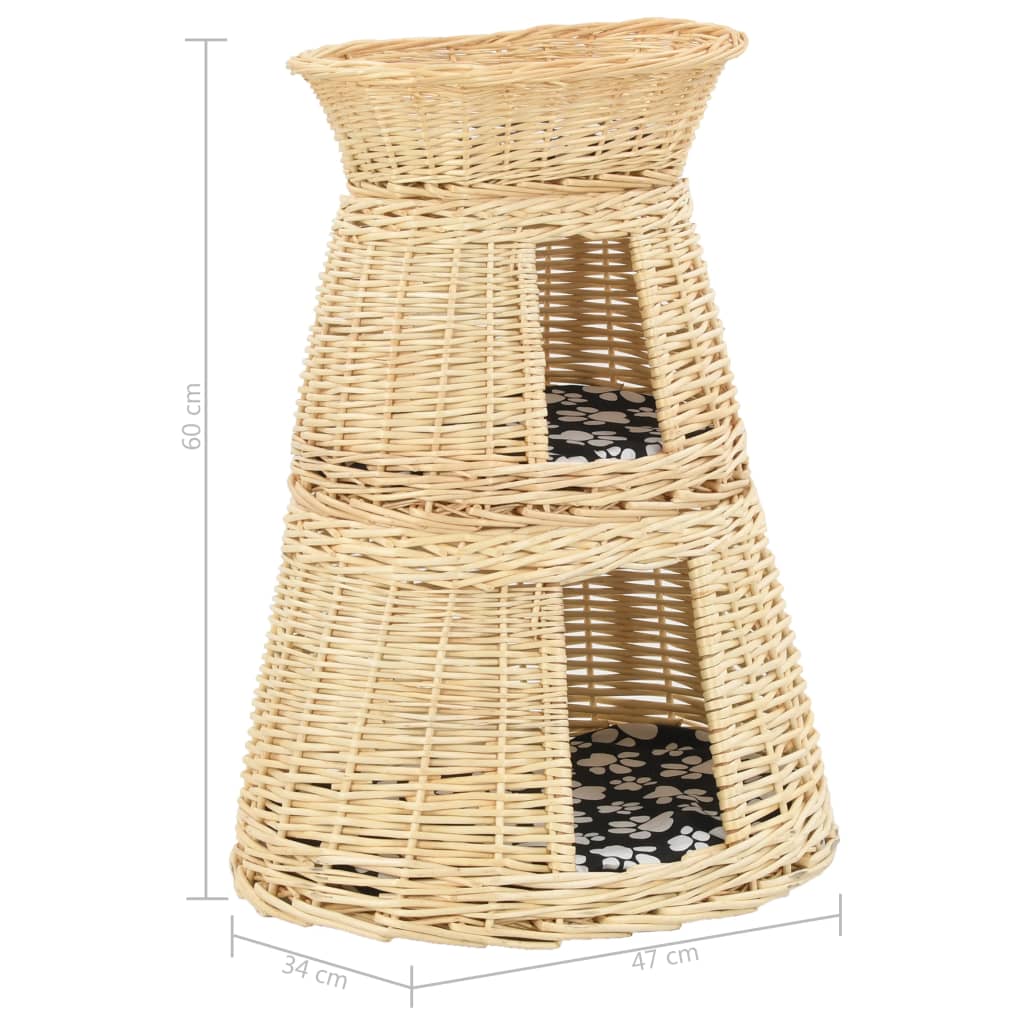 Καλάθι Γάτας Σετ 3 τεμ. με Μαξιλάρια 47x34x60 εκ. Φυσική Ιτιά - PAKOBAZAAR