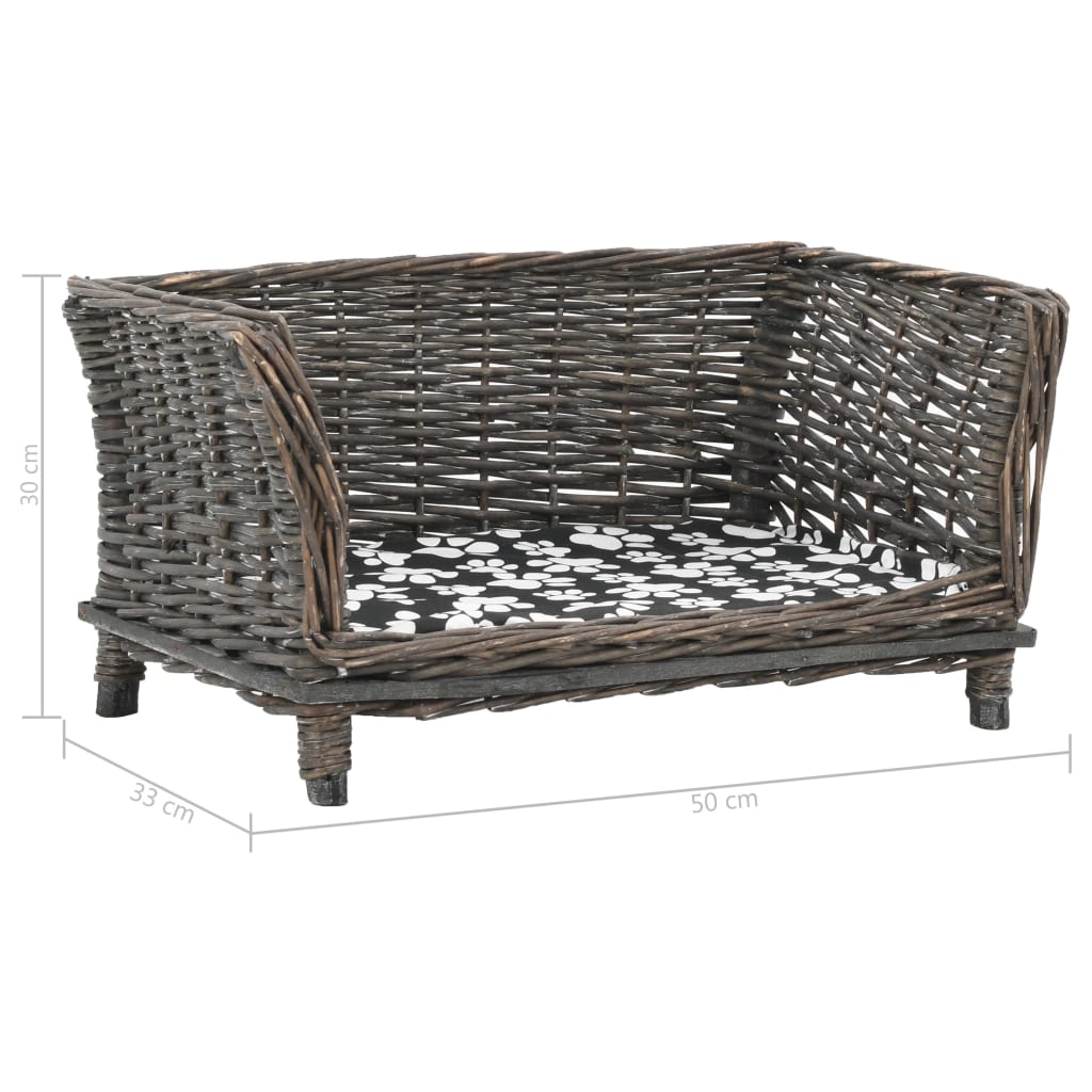 Καλάθι Σκύλου με Μαξιλάρι Γκρι 50x33x30 εκ. Φυσικό Ξύλο Ιτιάς - PAKOBAZAAR