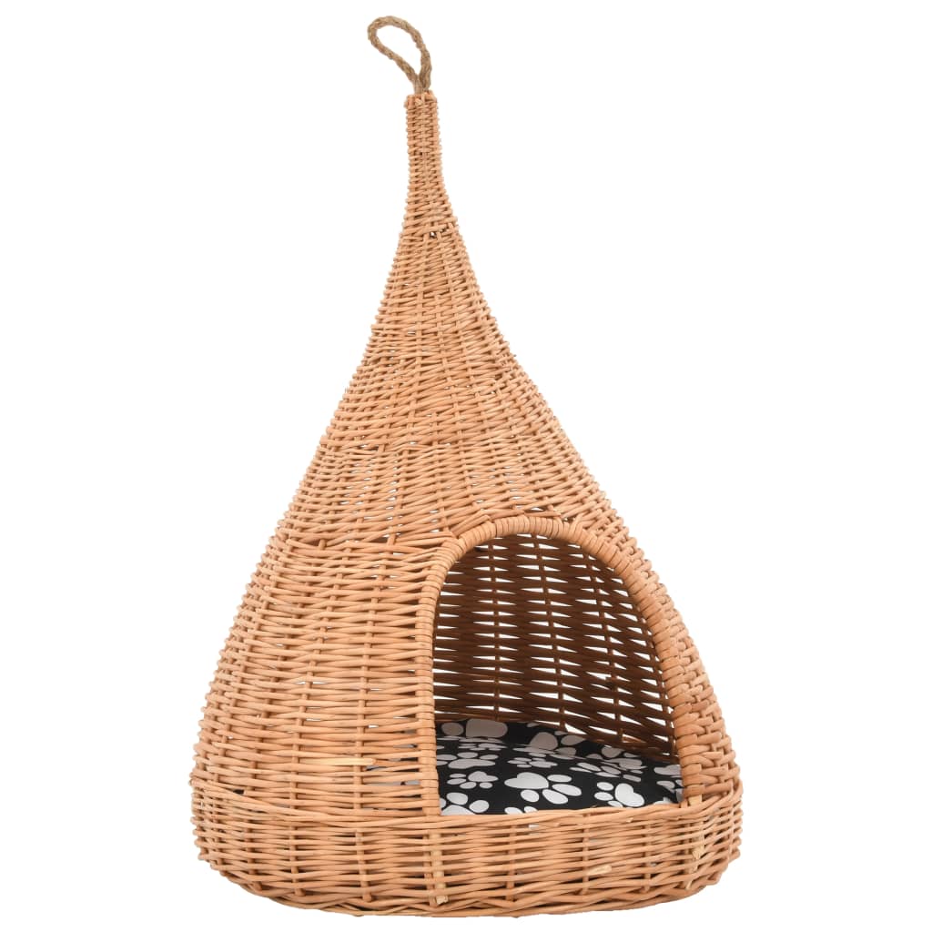 Σπίτι Γάτας Teepee με Μαξιλάρι 40x60 εκ. από Φυσικό Ξύλο Ιτιάς - PAKOBAZAAR