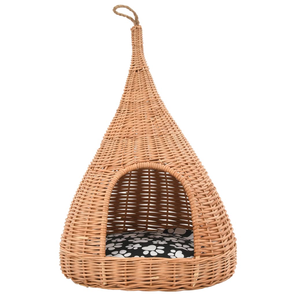 Σπίτι Γάτας Teepee με Μαξιλάρι 40x60 εκ. από Φυσικό Ξύλο Ιτιάς - PAKOBAZAAR