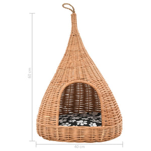 Σπίτι Γάτας Teepee με Μαξιλάρι 40x60 εκ. από Φυσικό Ξύλο Ιτιάς - PAKOBAZAAR