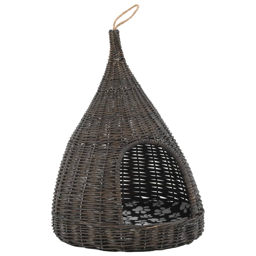 Σπίτι Γάτας Teepee με Μαξιλάρι Γκρι 40x60 εκ. Φυσικό Ξύλο Ιτιάς - PAKOBAZAAR