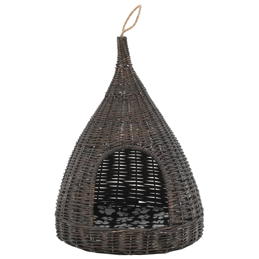 Σπίτι Γάτας Teepee με Μαξιλάρι Γκρι 40x60 εκ. Φυσικό Ξύλο Ιτιάς - PAKOBAZAAR