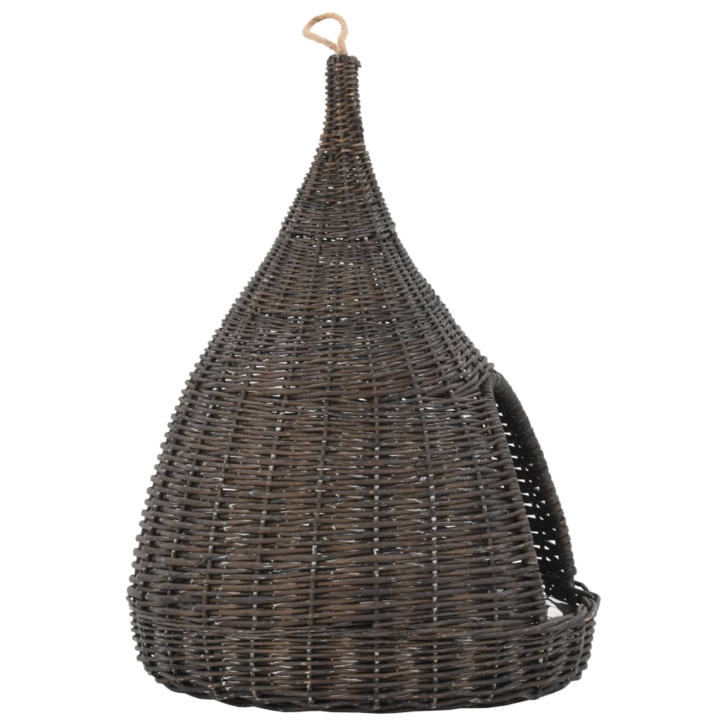 Σπίτι Γάτας Teepee με Μαξιλάρι Γκρι 40x60 εκ. Φυσικό Ξύλο Ιτιάς - PAKOBAZAAR