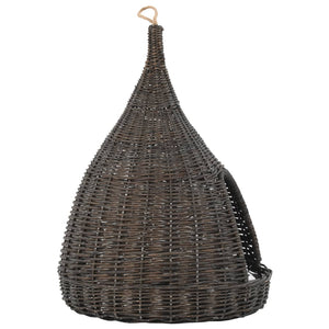 Σπίτι Γάτας Teepee με Μαξιλάρι Γκρι 40x60 εκ. Φυσικό Ξύλο Ιτιάς - PAKOBAZAAR