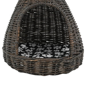 Σπίτι Γάτας Teepee με Μαξιλάρι Γκρι 40x60 εκ. Φυσικό Ξύλο Ιτιάς - PAKOBAZAAR