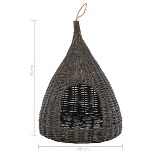 Σπίτι Γάτας Teepee με Μαξιλάρι Γκρι 40x60 εκ. Φυσικό Ξύλο Ιτιάς - PAKOBAZAAR
