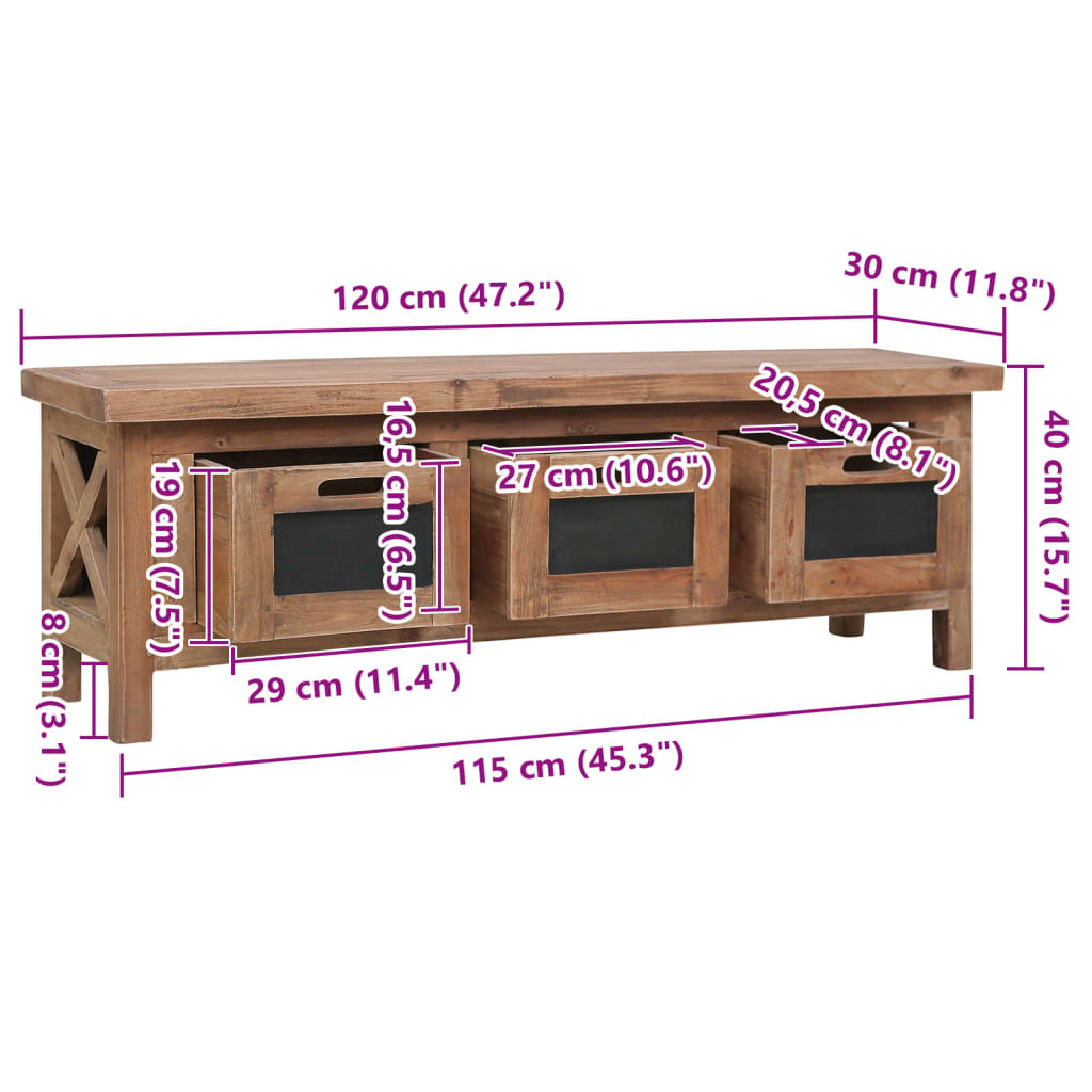 Έπιπλο Τηλεόρασης με 3 Συρτάρια Καφέ 120x30x40 εκ. Μασίφ Μαόνι - Pakobazaar