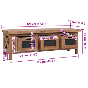 Έπιπλο Τηλεόρασης με 3 Συρτάρια Καφέ 120x30x40 εκ. Μασίφ Μαόνι - Pakobazaar