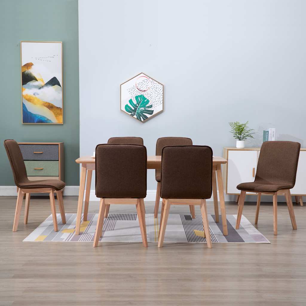Καρέκλες Τραπεζαρίας 6 τεμ. Καφέ Υφασμάτινες / Μασίφ Ξύλο Δρυός