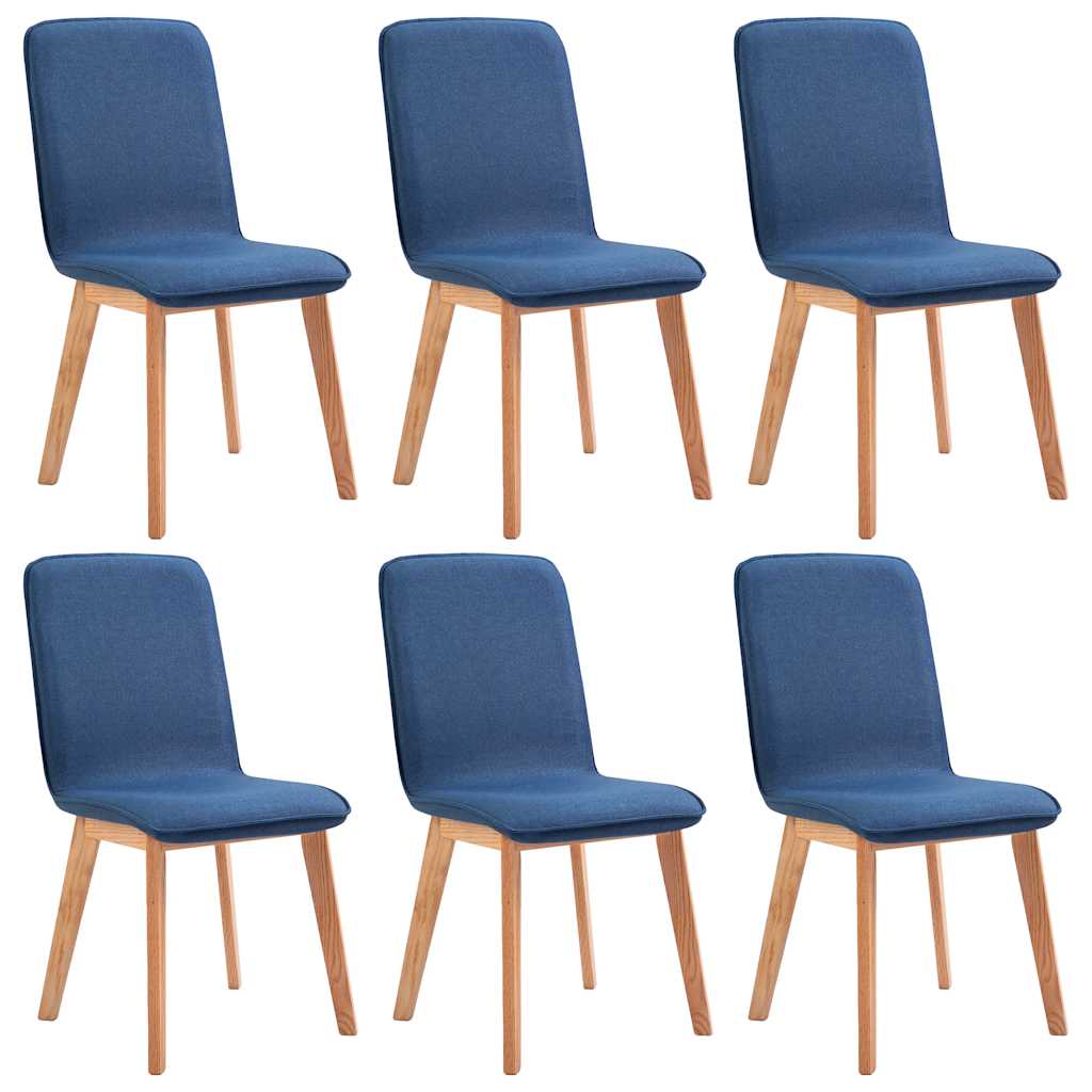 Καρέκλες Τραπεζαρίας 6 τεμ. Μπλε Υφασμάτινες / Μασίφ Ξύλο Δρυός
