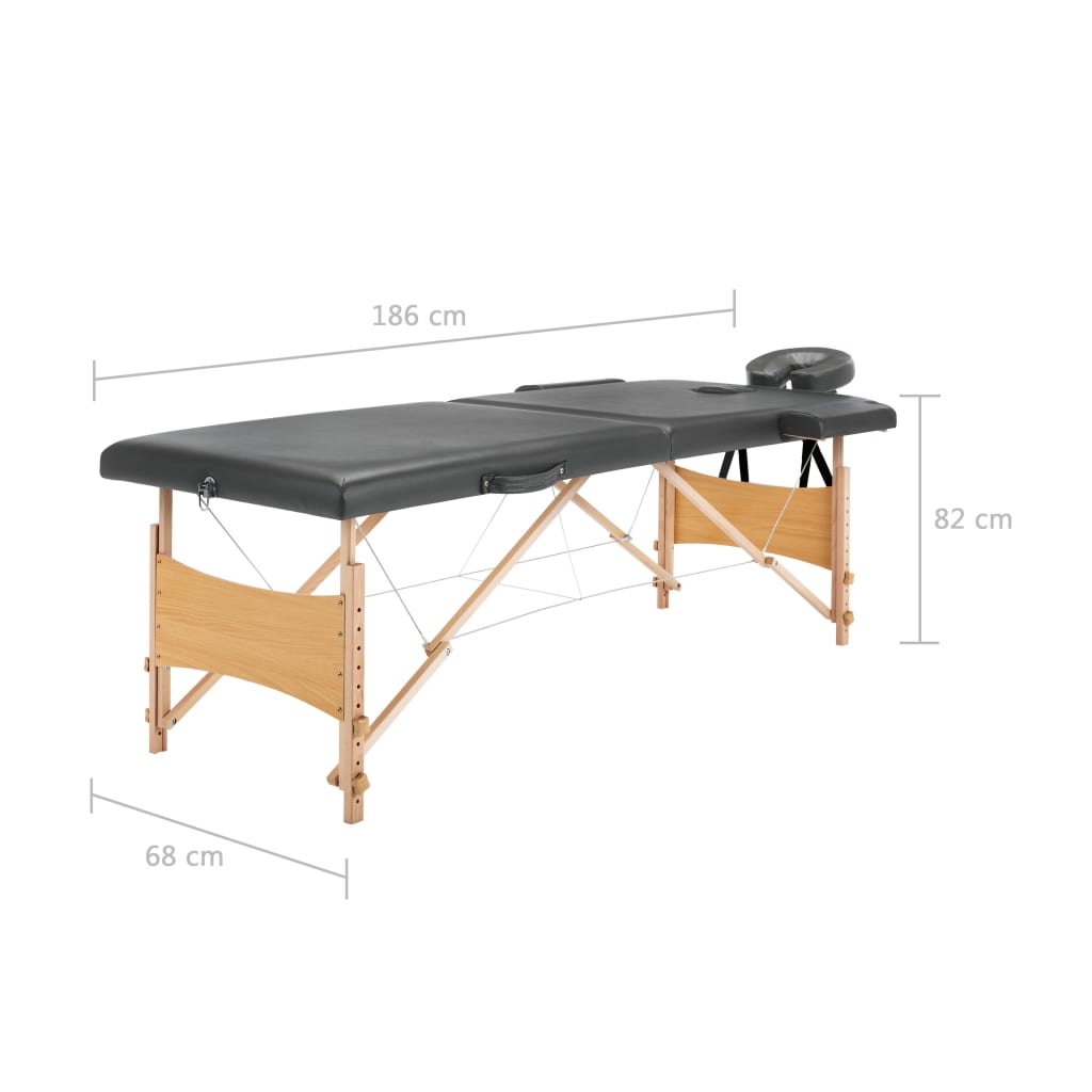 Κρεβάτι Μασάζ 2 Θέσεων Ανθρακί 186x68 εκ. με Ξύλινο Σκελετό - Pakobazaar