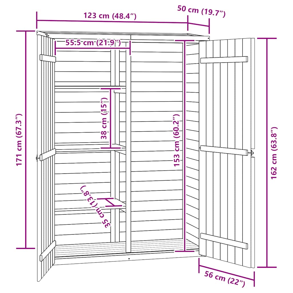 Αποθήκη Εργαλείων Κήπου 123x50x171 εκ. Εμποτισμένο Ξύλο Πεύκου