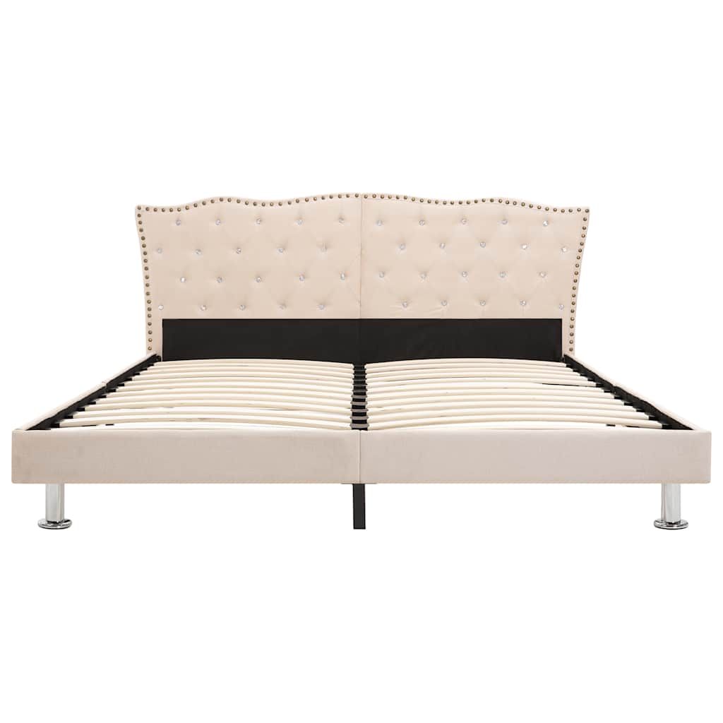 Κρεβάτι Μπεζ 160 x 200 εκ. Υφασμάτινο με Στρώμα - Pakobazaar