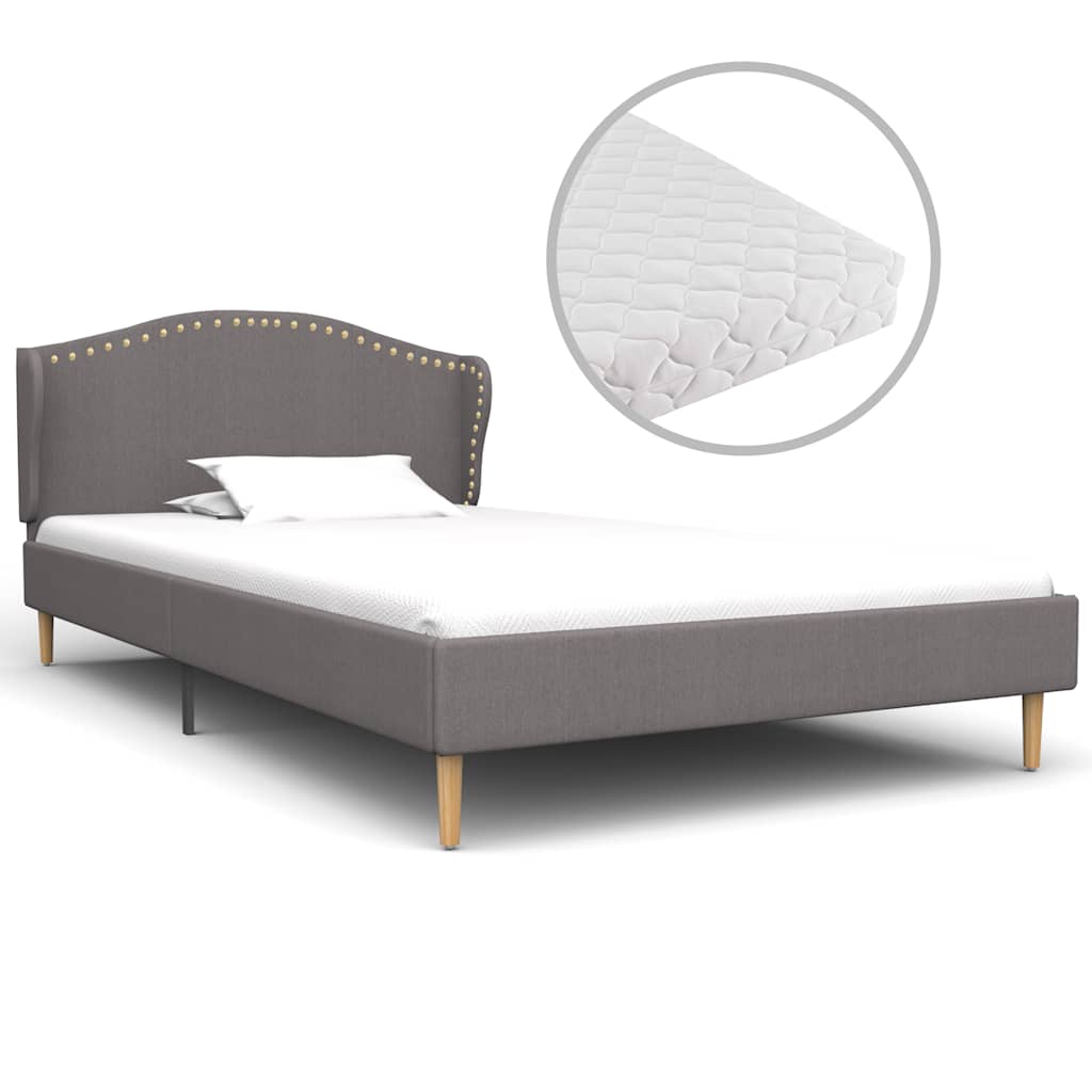 Κρεβάτι Ανοιχτό Γκρι 90 x 200 εκ. Υφασμάτινο με Στρώμα
