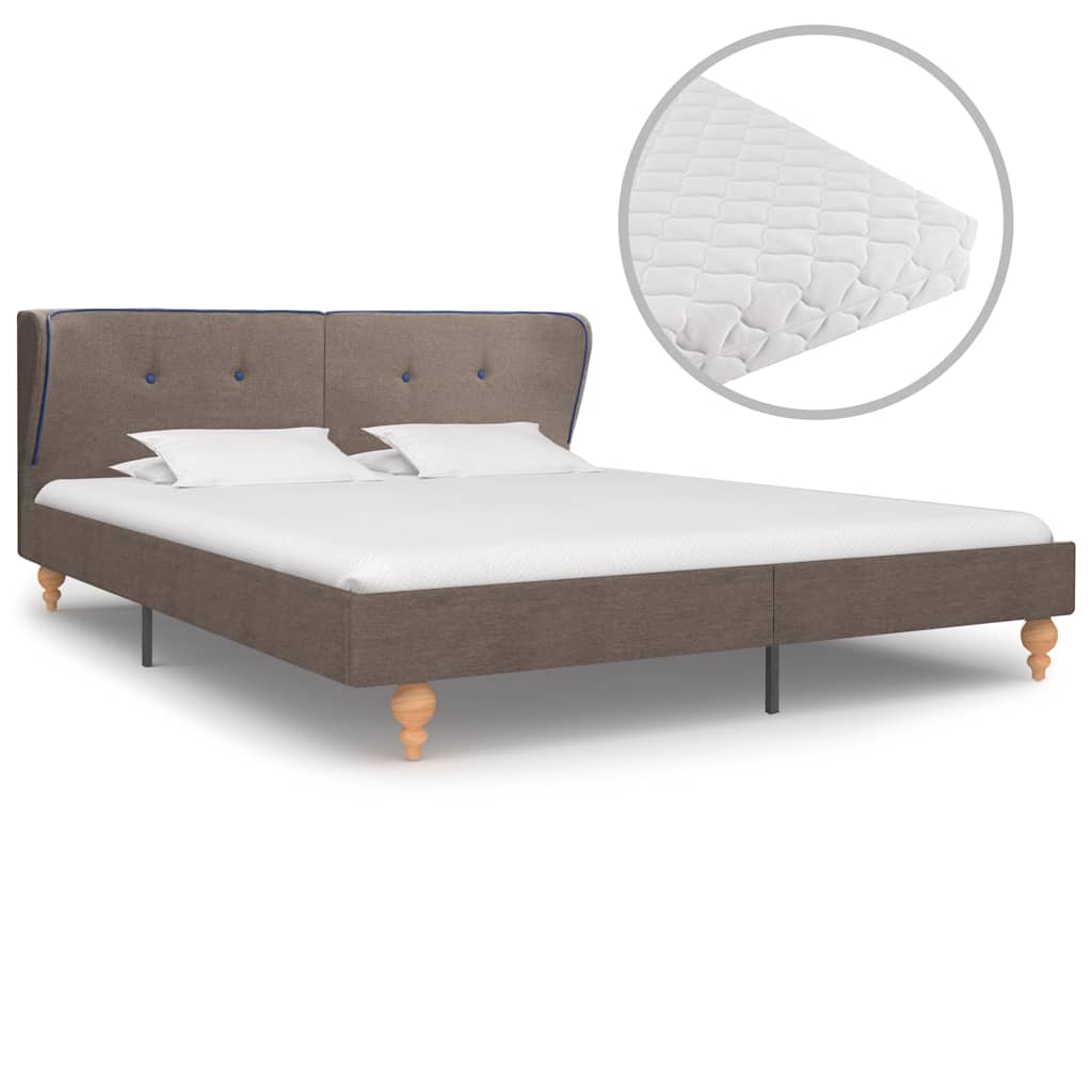 Κρεβάτι Χρώμα Taupe 160 x 200 εκ. Υφασμάτινο με Στρώμα - Pakobazaar
