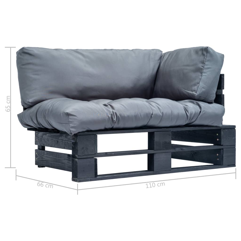 Καναπές Κήπου Παλέτες Διθέσιος Ξύλο Πεύκου με Γκρι Μαξιλάρια