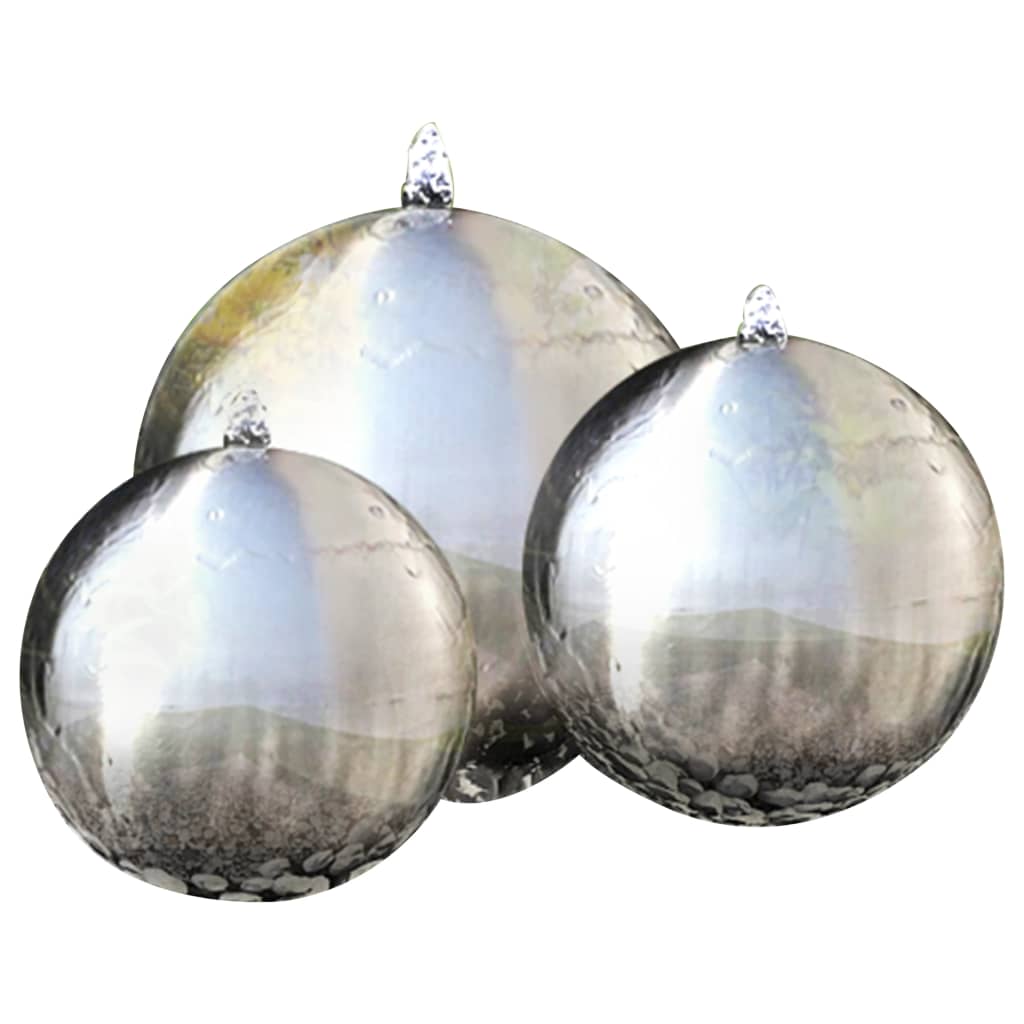 Σιντριβάνια Κήπου Σφαίρα 3 τεμ. με LED από Ανοξείδωτο Ατσάλι - Pakobazaar