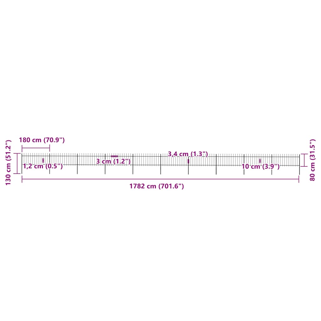 Φράχτης Κήπου με Κορυφή Δόρυ από Ατσάλι 1781,5 x 80 εκ. Μαύρος