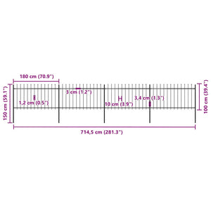Φράχτης Κήπου με Κορυφή Δόρυ από Ατσάλι 714,5 x 100 εκ. Μαύρος - PAKOBAZAAR