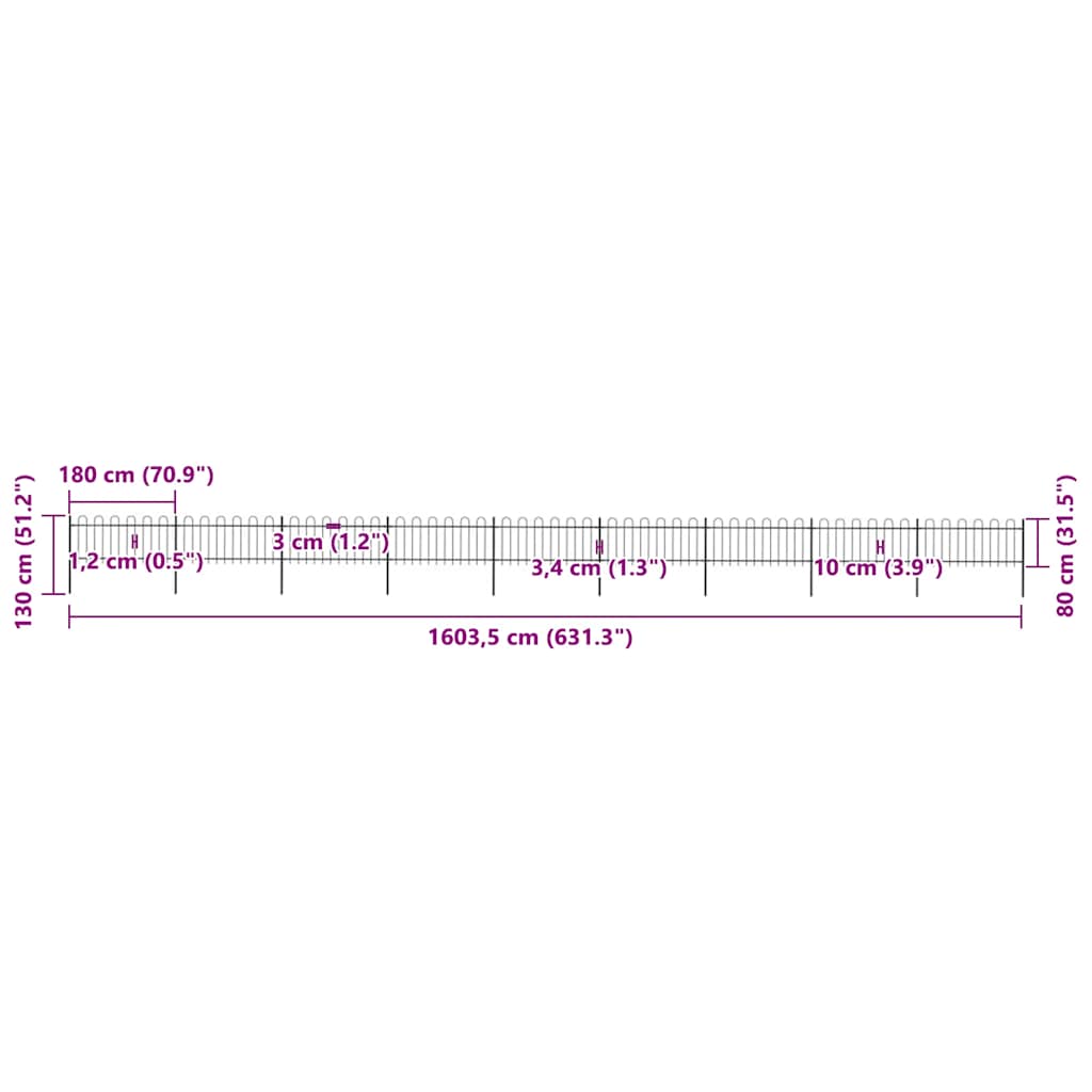 Φράχτης Κήπου με Κορυφή από Ατσάλι 1603,5 x 80 εκ. Μαύρος - PAKOBAZAAR