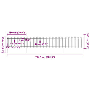 Φράχτης Κήπου με Κορυφή από Ατσάλι 714,5 x 100 εκ. Μαύρος - Pakobazaar