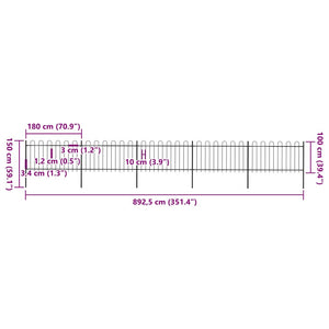 Φράχτης Κήπου με Κορυφή από Ατσάλι 892,5 x 100 εκ. Μαύρος - Pakobazaar