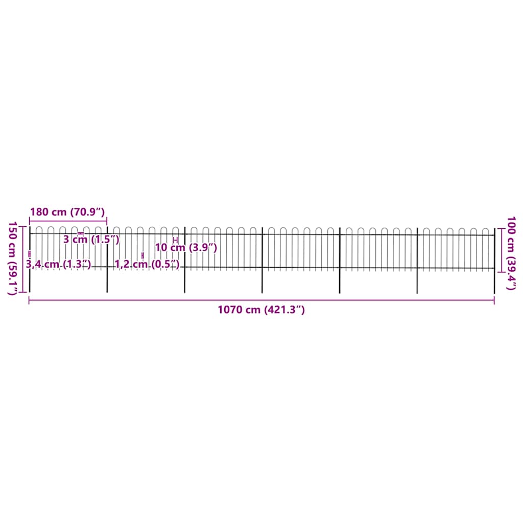 Φράχτης Κήπου με Κορυφή από Ατσάλι 1070x100 εκ. Μαύρος - Pakobazaar