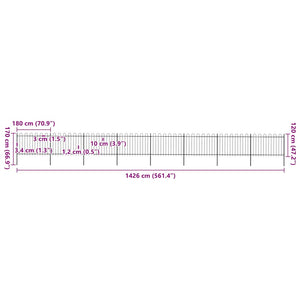 Φράχτης Κήπου με Κορυφή από Ατσάλι 1426 x 120 εκ. Μαύρος - PAKOBAZAAR