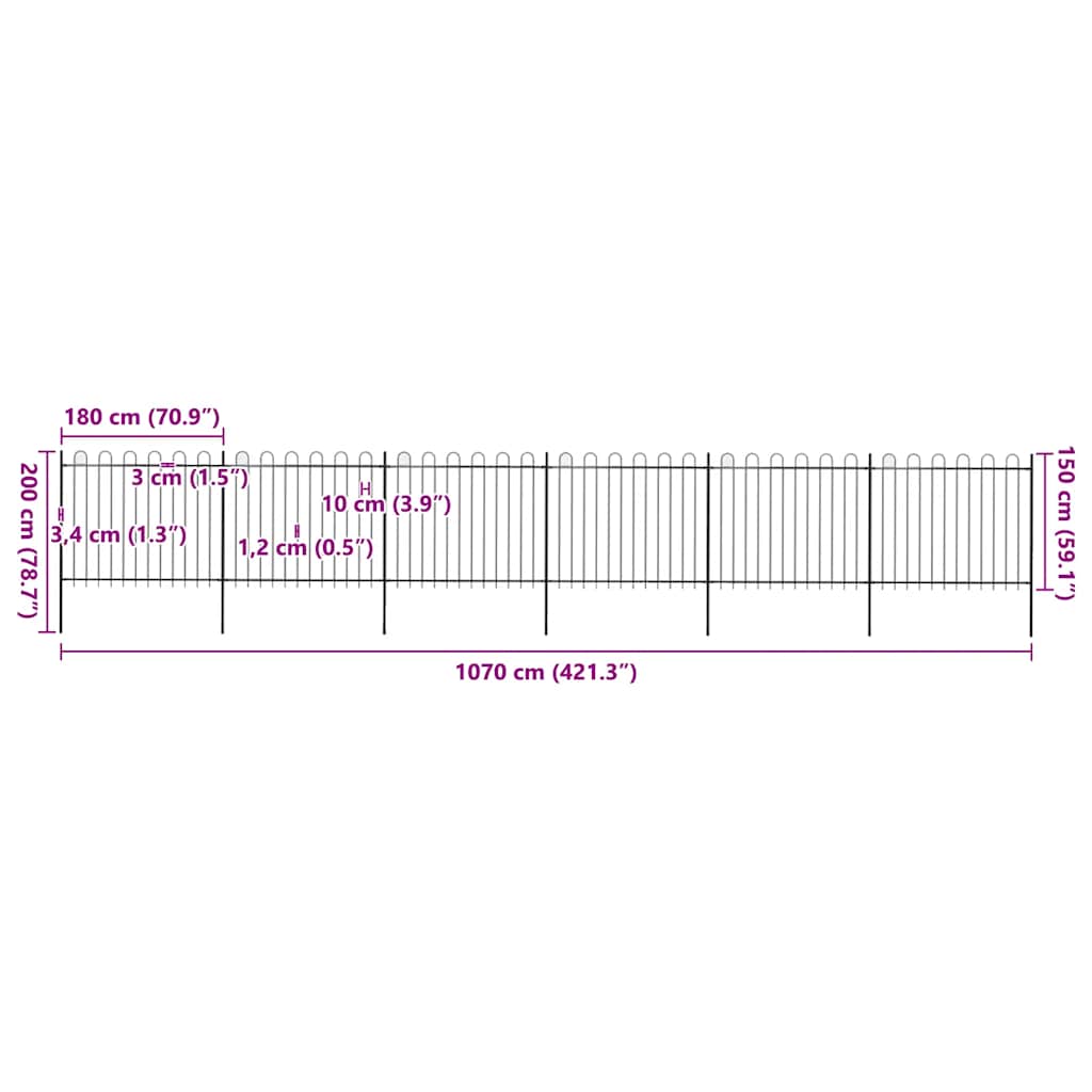 Φράχτης Κήπου με Κορυφή από Ατσάλι 1070x150 εκ. Μαύρος - PAKOBAZAAR