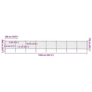 Φράχτης Κήπου με Κορυφή από Ατσάλι 1426 x 150 εκ. Μαύρος - Pakobazaar