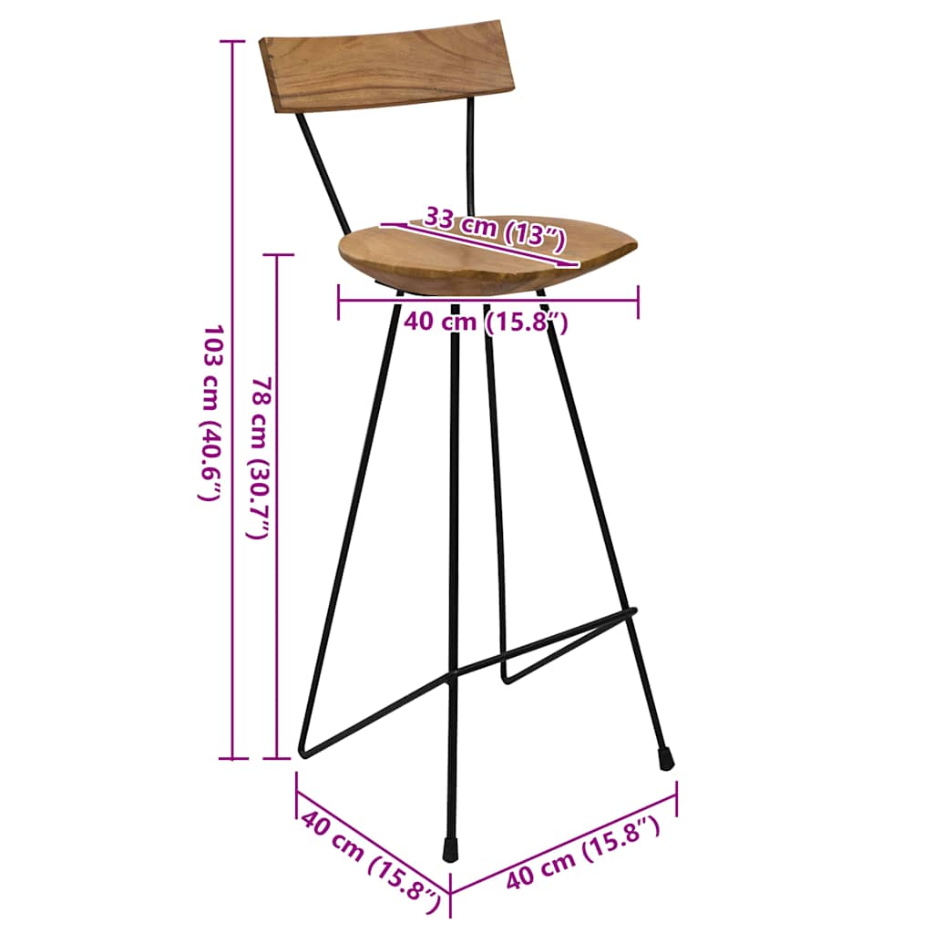 Σκαμπό Μπαρ 2 τεμ. από Μασίφ Ξύλο Teak - PAKOBAZAAR