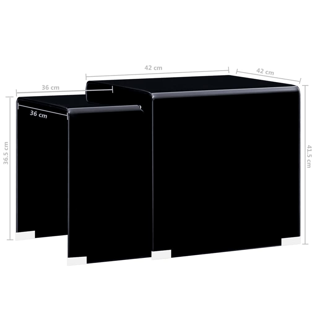 Σετ Τραπέζια Ζιγκόν 2 τεμ. Μαύρα 42x42x41,5 εκ. Ψημένο Γυαλί