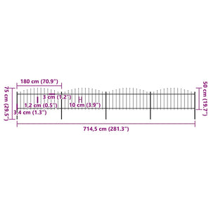 Φράχτης Κήπου με Κορυφή Δόρυ από Ατσάλι 714,5x75 εκ. Μαύρος - PAKOBAZAAR