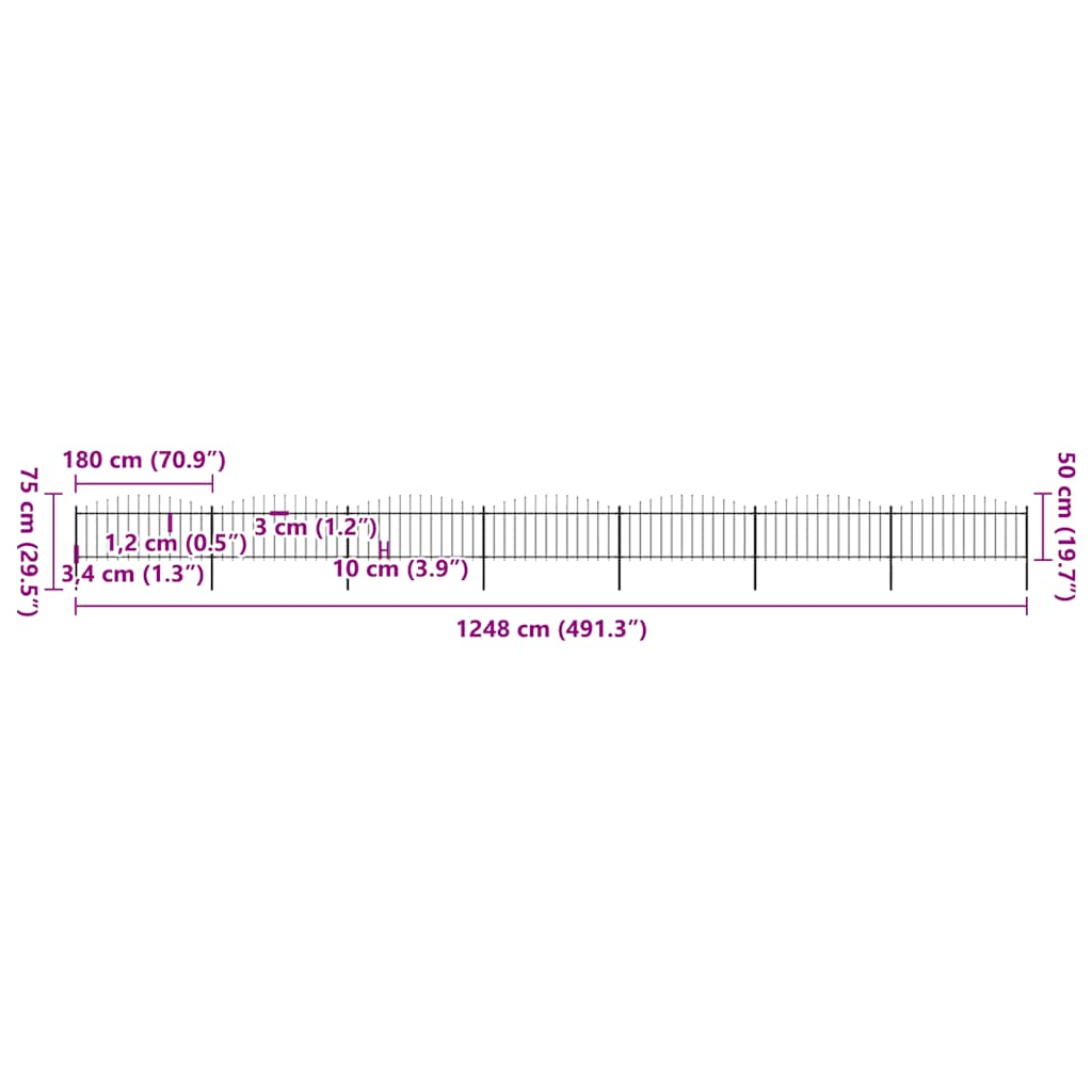 Κάγκελα Περίφραξης με Λόγχες Μαύρα (0,5-0,75)x11,9 μ. Ατσάλινα - PAKOBAZAAR