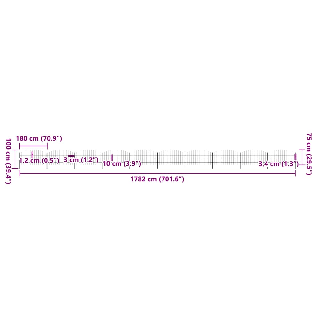 Φράχτης Κήπου με Κορυφή Δόρυ από Ατσάλι 1781,5 x 100 εκ. Μαύρος
