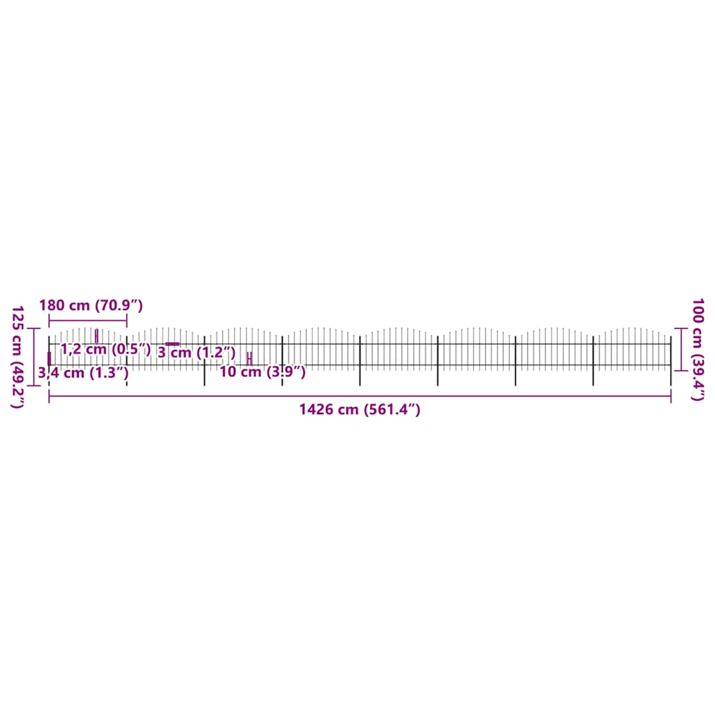 Κάγκελα Περίφραξης με Λόγχες Μαύρα (1-1,25) x 13,6 μ. Ατσάλινα - PAKOBAZAAR
